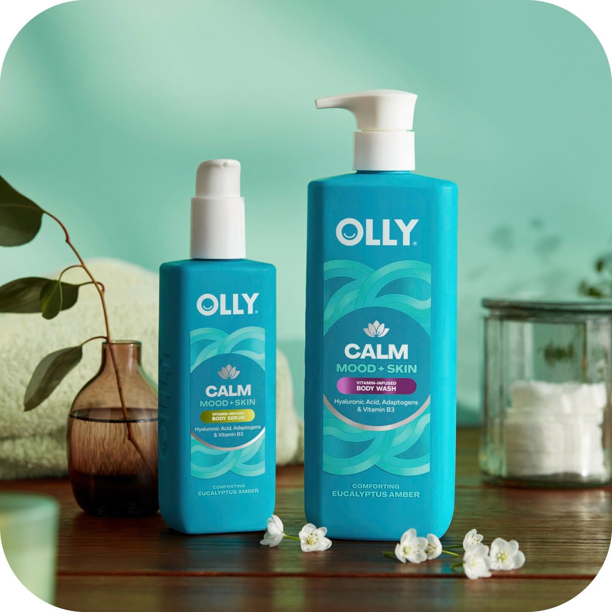 OLLY Calm Body Wash with Hyaluronic Acid, Adaptogens & Vitamin B3 – Nourishing Cleanser for Skin Barrier Repair, Deep Hydration, Eucalyptus Amber Scent, 17 oz - görsel 8
