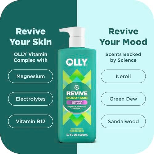 OLLY Revive Body Wash with Magnesium, Electrolytes & Vitamin B12 – Nourishing Cleanser for Skin Barrier Repair, Deep Hydration, Refreshing Nerolidew Scent, 17 oz - görsel 6
