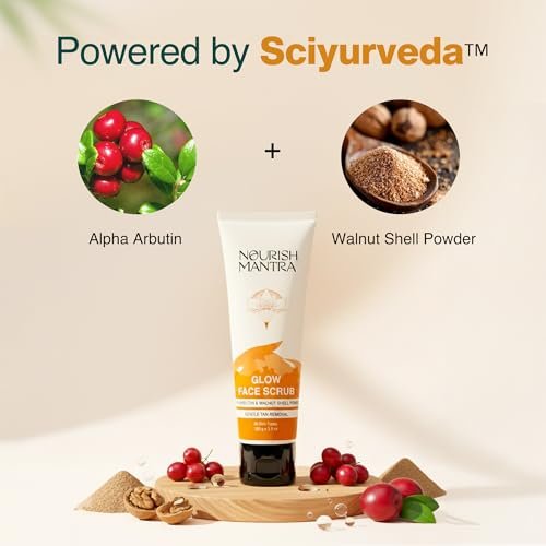 Nourish Mantra Glow Face Scrub – Gentle Exfoliation for Tan Removal & Improved Skin Tone with Walnut Shell Powder, Alpha Arbutin, Hyaluronic Acid – All Skin Types, Men & Women, 100 ml - görsel 4