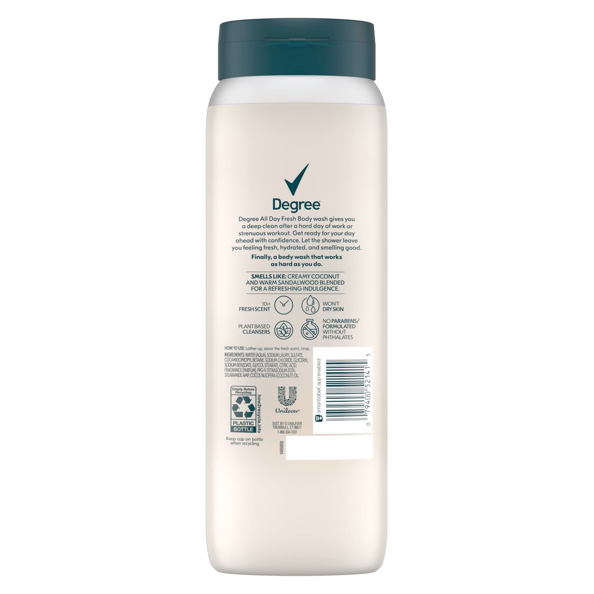 Degree All Day Fresh Body Wash Fresh Coconut Deep Cleansing 20 oz - görsel 3