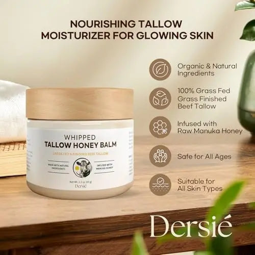 Dersie Cream with Magnesium and Tallow - Honey Tallow Balm, 2.12 oz - Face Moisturizer Avelisse