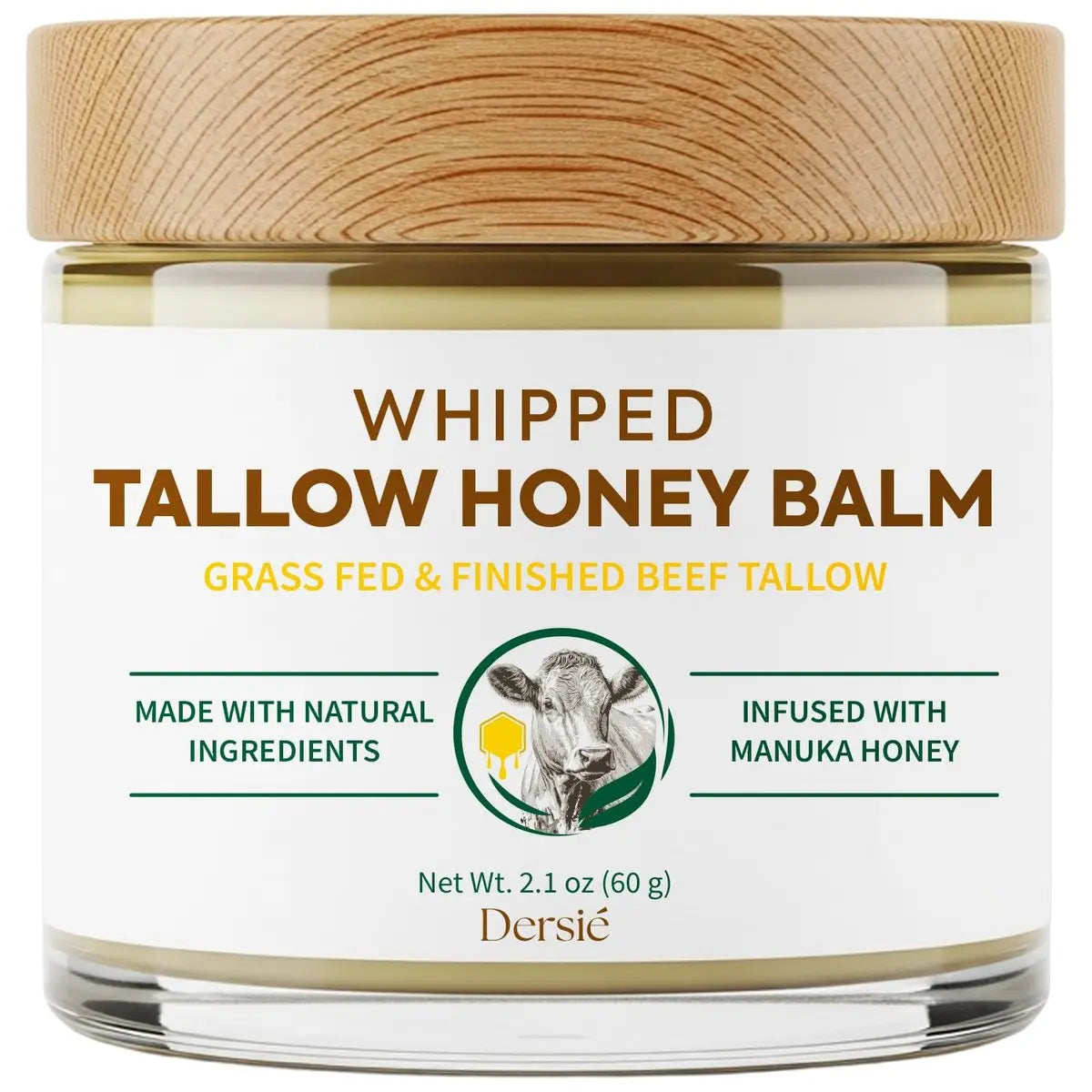 Dersie Cream with Magnesium and Tallow - Honey Tallow Balm, 2.12 oz - Face Moisturizer Avelisse