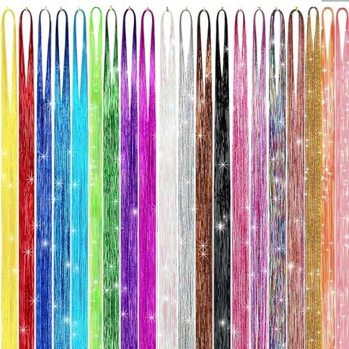 GTTUKK Hair Tinsel Kit - 48 Inch, 20 Colors, 6000 Strands - Heat Resistant Fairy Hair Extensions for Women & Girls Avelisse