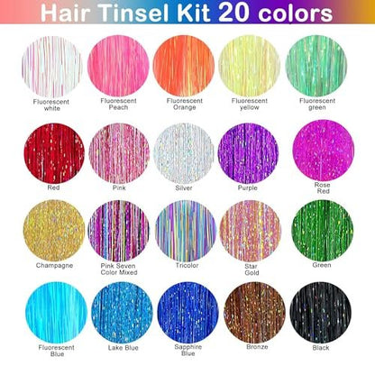 GTTUKK Hair Tinsel Kit - 48 Inch, 20 Colors, 6000 Strands - Heat Resistant Fairy Hair Extensions for Women & Girls Avelisse