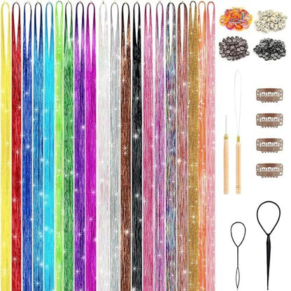 GTTUKK Hair Tinsel Kit - 48 Inch, 20 Colors, 6000 Strands - Heat Resistant Fairy Hair Extensions for Women & Girls Avelisse