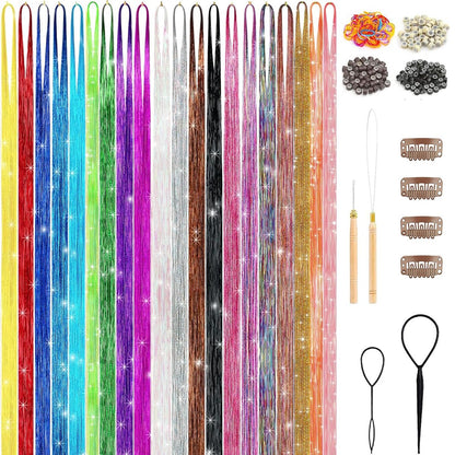 GTTUKK Hair Tinsel Kit - 48 Inch, 20 Colors, 6000 Strands - Heat Resistant Fairy Hair Extensions for Women & Girls Avelisse