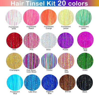 GTTUKK Hair Tinsel Kit - 48 Inch, 20 Colors, 6000 Strands - Heat Resistant Fairy Hair Extensions for Women & Girls Avelisse