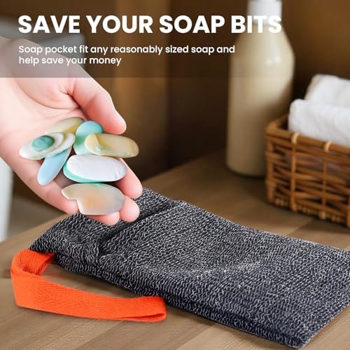 RIYNIBIY Soap Bag - 2 Pack Bar Soap Pouch for Deep Exfoliating, Body Scrubber Shower Sponge Loofah, Exfoliating Bath Sponge, Foaming Scrubba Wash Bag for Body Washing, Travel with Quick-Dry Mesh - görsel 6