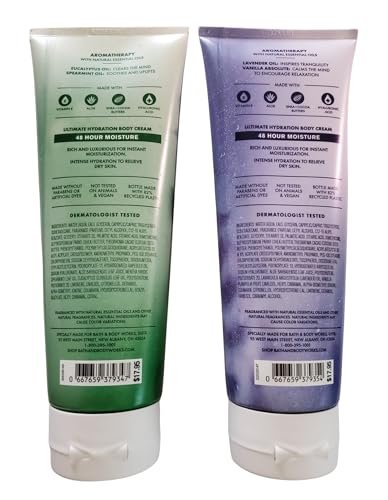 Bath & Body Works Aromatherapy Eucalyptus Spearmint & Lavender Vanilla Ultimate Hydration Body Cream 8 oz (Pack of 2) Avelisse