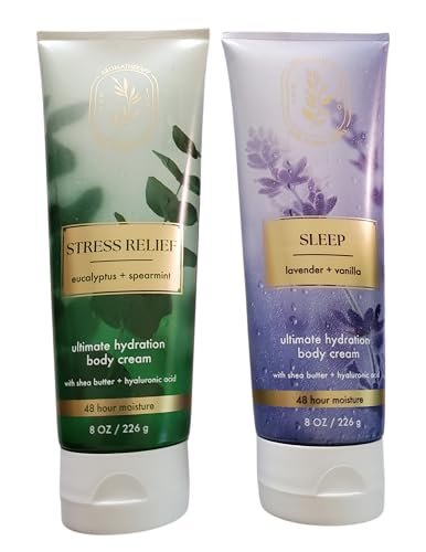 Bath & Body Works Aromatherapy Eucalyptus Spearmint & Lavender Vanilla Ultimate Hydration Body Cream 8 oz (Pack of 2) Avelisse