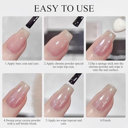 2 Jars White Clear Chrome Nail Powder Set - 1g Transparent Glass Mirror Effect & Aurora Pearl Chrome Powder for Nails, Glitter Pigment Acrylic Powder for Gel Polish Nail Art Design with 2 Tools - görsel 8