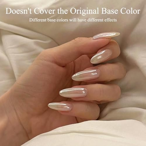 2 Jars White Clear Chrome Nail Powder Set - 1g Transparent Glass Mirror Effect & Aurora Pearl Chrome Powder for Nails, Glitter Pigment Acrylic Powder for Gel Polish Nail Art Design with 2 Tools - görsel 10