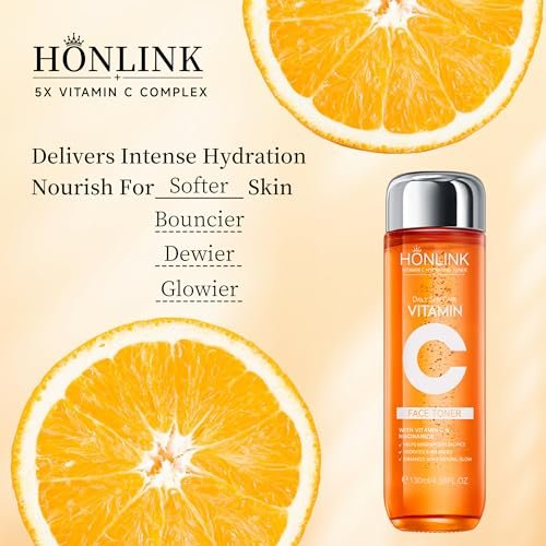 Vitamin C Face Toner 130ml – HONLINK 5X Vitamin C Complex with Niacinamide & Hyaluronic Acid, Hydrating & Balancing Daily Skincare Toner Avelisse