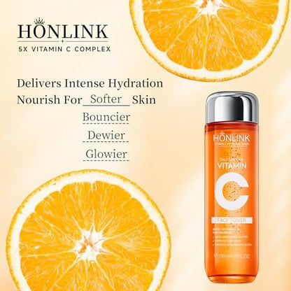 Vitamin C Face Toner 130ml – HONLINK 5X Vitamin C Complex with Niacinamide & Hyaluronic Acid, Hydrating & Balancing Daily Skincare Toner Avelisse