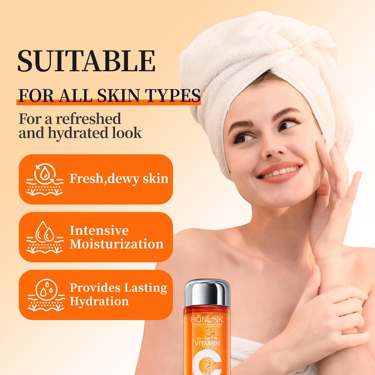 Vitamin C Face Toner 130ml – HONLINK 5X Vitamin C Complex with Niacinamide & Hyaluronic Acid, Hydrating & Balancing Daily Skincare Toner Avelisse