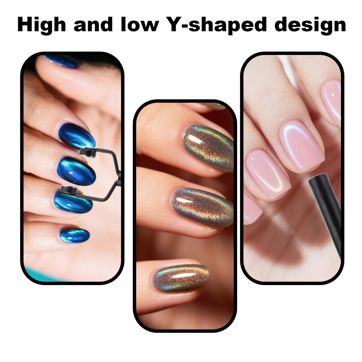 3 in 1 Cat Eye Magnet for Nails - Y-Shaped Double Head Stainless Steel Nail Art Magnet Tool for Cateye Gel Polish, Home DIY Salon Studio (Black) - görsel 11
