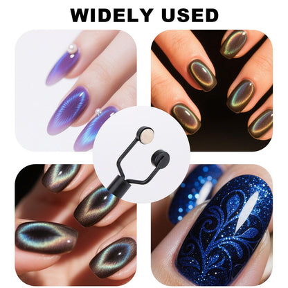 3 in 1 Cat Eye Magnet for Nails - Y-Shaped Double Head Stainless Steel Nail Art Magnet Tool for Cateye Gel Polish, Home DIY Salon Studio (Black)