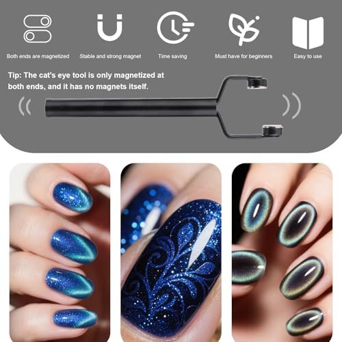 3 in 1 Cat Eye Magnet for Nails - Y-Shaped Double Head Stainless Steel Nail Art Magnet Tool for Cateye Gel Polish, Home DIY Salon Studio (Black) - görsel 8