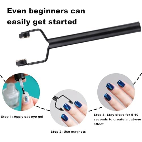 3 in 1 Cat Eye Magnet for Nails - Y-Shaped Double Head Stainless Steel Nail Art Magnet Tool for Cateye Gel Polish, Home DIY Salon Studio (Black) - görsel 10
