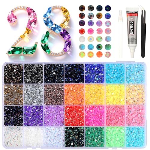 28000 Pcs Nail Art Rhinestones - 28 Colors 3mm Flat-Bottom Round Resin Crystals for DIY Nails & Crafts Avelisse