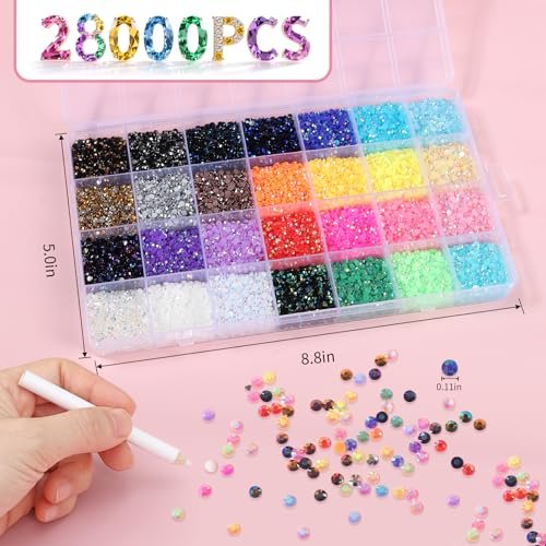 28000 Pcs Nail Art Rhinestones - 28 Colors 3mm Flat-Bottom Round Resin Crystals for DIY Nails & Crafts Avelisse