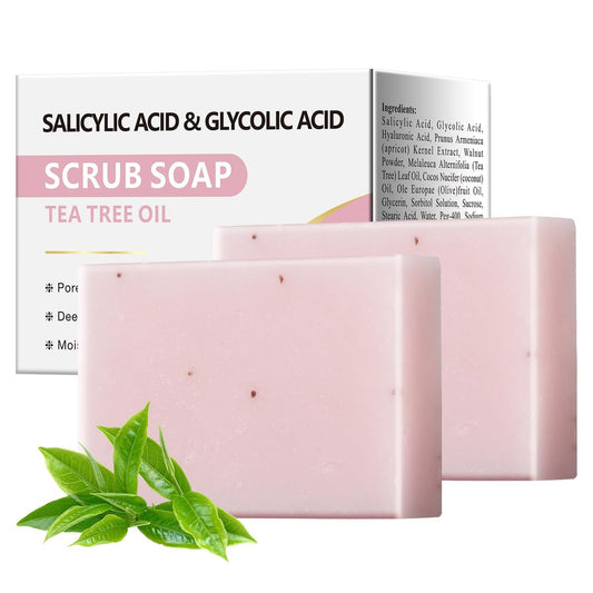 YAFUSIPE Salicylic Acid Scrub Soap – Exfoliating Face and Body Bar with Glycolic Acid & Tea Tree Oil for Acne, Strawberry Legs, Ingrown Hair, Keratosis Pilaris – 7 oz