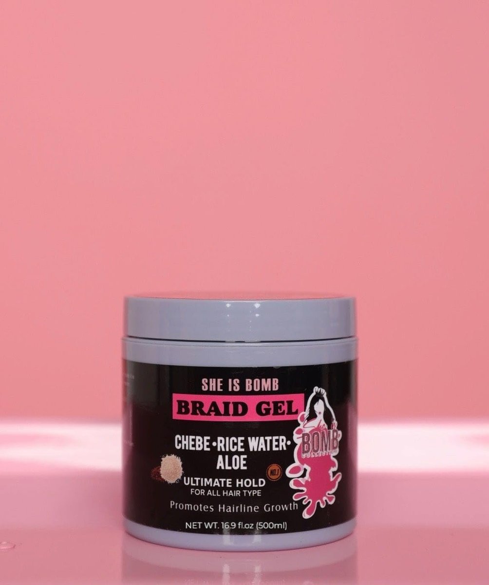 She Is Bomb Braid Gel with Chebe, Rice Water and Aloe - Ultimate Hold Hair Growth Formula, 16.9 fl oz - görsel 1