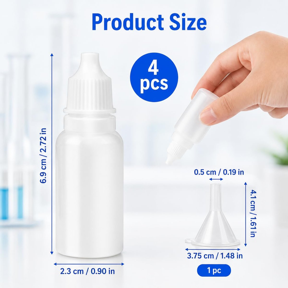 5 Pack 15ml (0.5oz) Small Plastic Dropper Bottles - Empty White Eye Liquid Dropper Bottles, Squeezable & Portable Travel Containers with Cap and Plug + Funnel - görsel 9