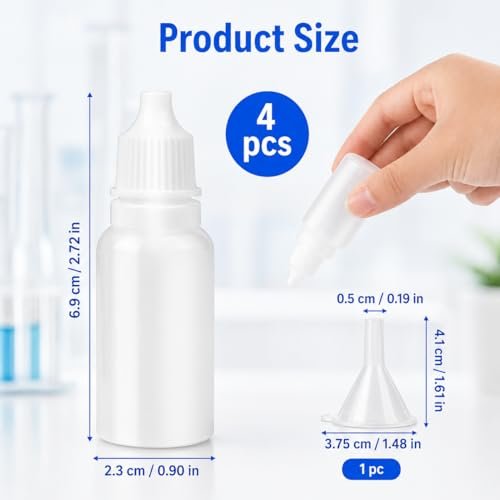 5 Pack 15ml (0.5oz) Small Plastic Dropper Bottles - Empty White Eye Liquid Dropper Bottles, Squeezable & Portable Travel Containers with Cap and Plug + Funnel - görsel 10