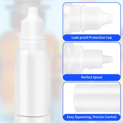 5 Pack 15ml (0.5oz) Small Plastic Dropper Bottles - Empty White Eye Liquid Dropper Bottles, Squeezable & Portable Travel Containers with Cap and Plug + Funnel