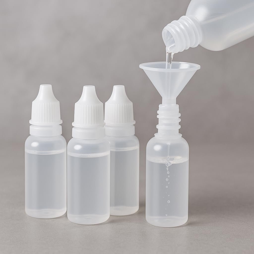 5 Pack 15ml (0.5oz) Small Plastic Dropper Bottles - Empty White Eye Liquid Dropper Bottles, Squeezable & Portable Travel Containers with Cap and Plug + Funnel - görsel 1