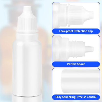 5 Pack 15ml (0.5oz) Small Plastic Dropper Bottles - Empty White Eye Liquid Dropper Bottles, Squeezable & Portable Travel Containers with Cap and Plug + Funnel
