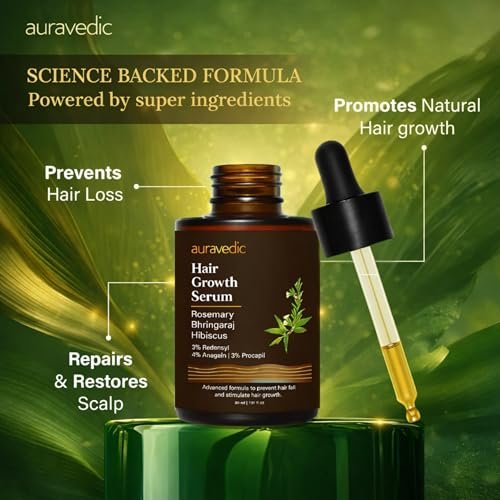 Auravedic Hair Growth Serum with 3% Redensyl & 4% Anagain | Nourishes Roots, Reduces Breakage & Supports Fuller Looking Hair | Rosemary, Bhringraj, Hibiscus | 1.01 Fl Oz (30ml) - görsel 12