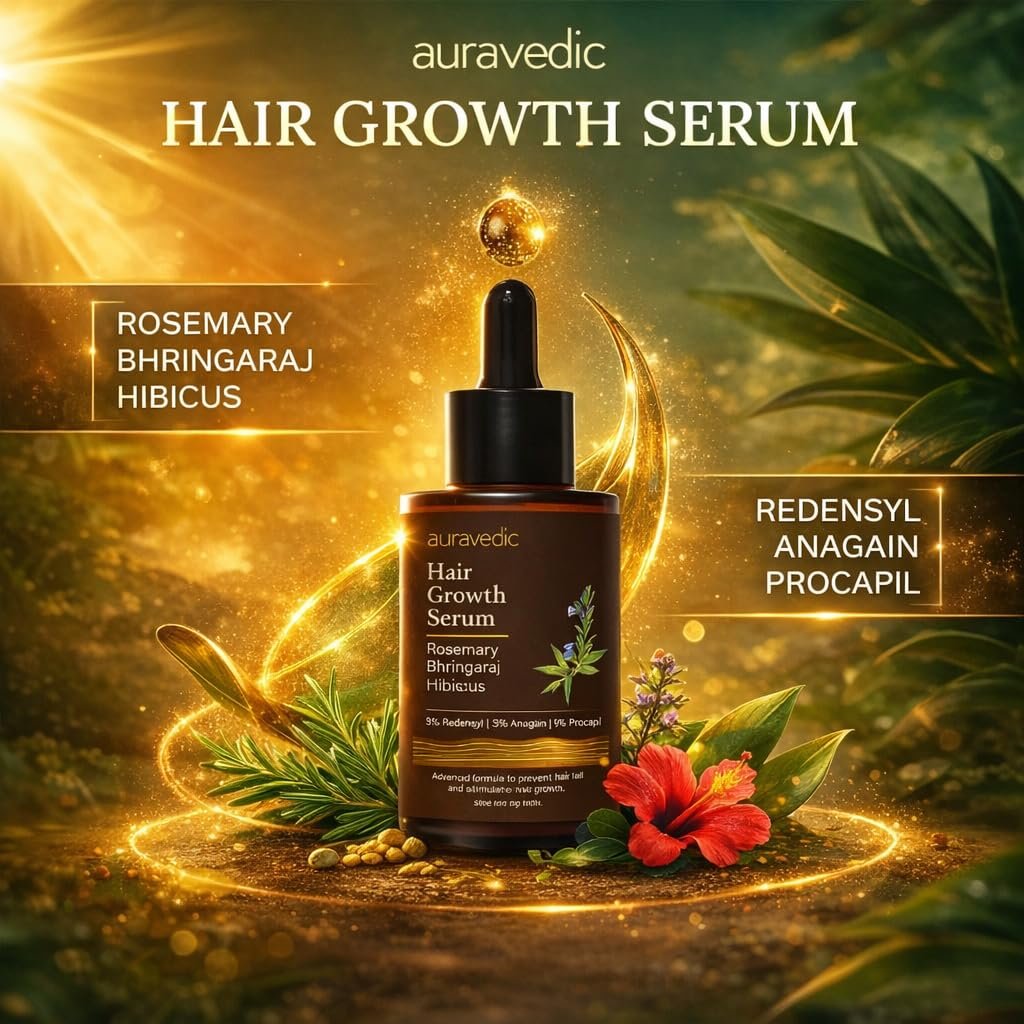 Auravedic Hair Growth Serum with 3% Redensyl & 4% Anagain | Nourishes Roots, Reduces Breakage & Supports Fuller Looking Hair | Rosemary, Bhringraj, Hibiscus | 1.01 Fl Oz (30ml) - görsel 3