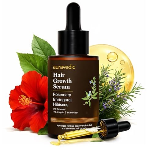 Auravedic Hair Growth Serum with 3% Redensyl & 4% Anagain | Nourishes Roots, Reduces Breakage & Supports Fuller Looking Hair | Rosemary, Bhringraj, Hibiscus | 1.01 Fl Oz (30ml) - görsel 2