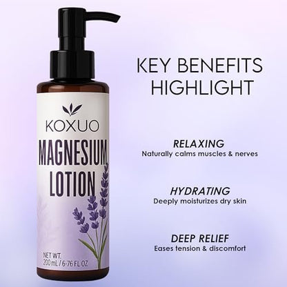 KOXUO Magnesium Sleep Lotion – Relaxing Nighttime Moisturizer with Shea Butter & Olive Oil, Gentle for Sensitive Skin & Pregnancy Safe, Family Use