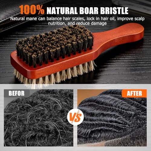 Men Wave Club Brush - 100% Natural Boar Bristle Hair Brush, 2-Sided Soft & Hard for Thick Coarse Hair, Detangling & Smoothing Avelisse