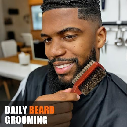Men Wave Club Brush - 100% Natural Boar Bristle Hair Brush, 2-Sided Soft & Hard for Thick Coarse Hair, Detangling & Smoothing Avelisse