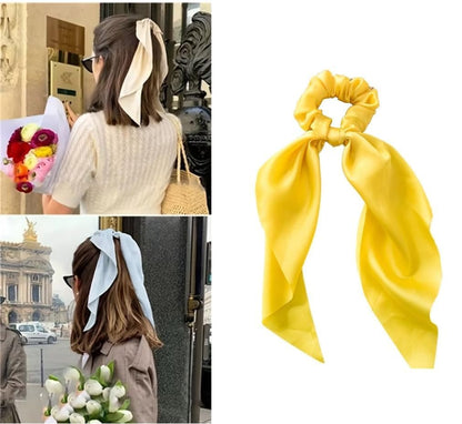 Yellow Bow Ribbon Hair Accessories, Assorted Scrunchies, Elastic Hair Ties and Headbands for Women Girls, Gentle No-Slip Hair Bands for Wedding Party Everyday Use