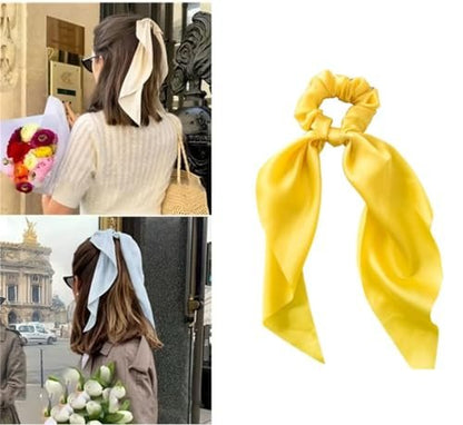 Yellow Bow Ribbon Hair Accessories, Assorted Scrunchies, Elastic Hair Ties and Headbands for Women Girls, Gentle No-Slip Hair Bands for Wedding Party Everyday Use