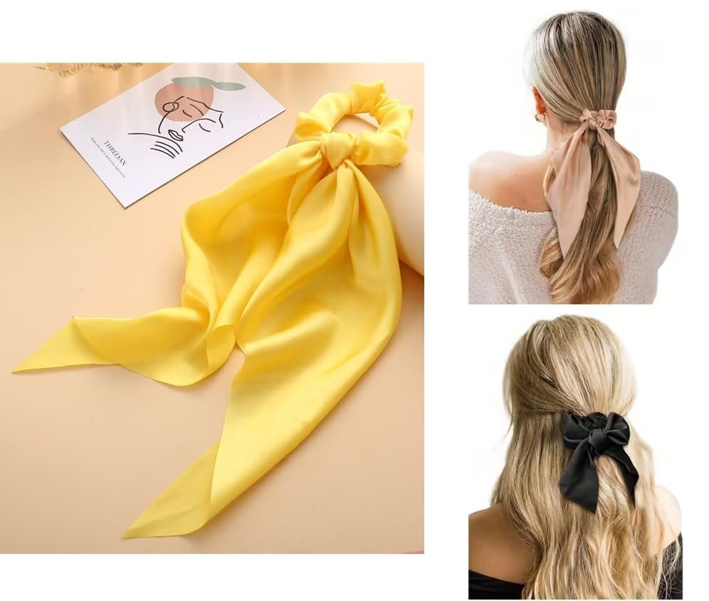 Yellow Bow Ribbon Hair Accessories, Assorted Scrunchies, Elastic Hair Ties and Headbands for Women Girls, Gentle No-Slip Hair Bands for Wedding Party Everyday Use - görsel 3