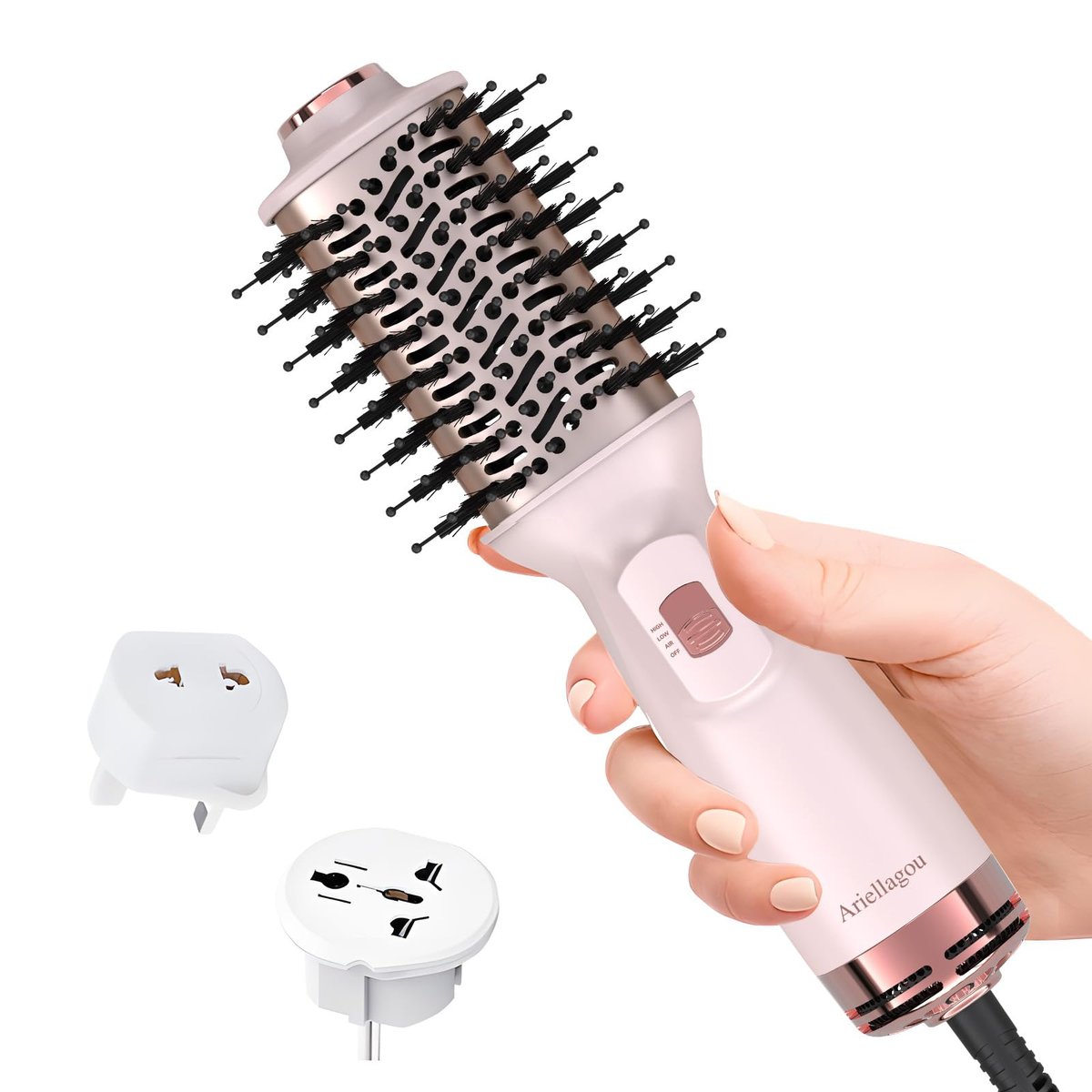 Ariellagou Dual Voltage Travel Hair Dryer Brush - Mini Hot Air Brush with European Plug, One Step Blow Dryer and Styler Volumizer for Home and Salon Use (Pink) Avelisse