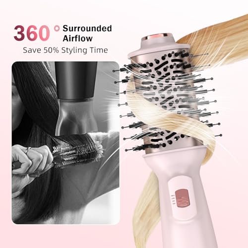 Ariellagou Dual Voltage Travel Hair Dryer Brush - Mini Hot Air Brush with European Plug, One Step Blow Dryer and Styler Volumizer for Home and Salon Use (Pink) Avelisse