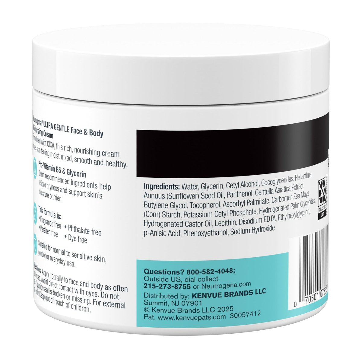 Neutrogena Ultra Gentle Face & Body Moisturizing Cream, Fragrance Free, 11 oz - For Normal to Sensitive Skin - görsel 13