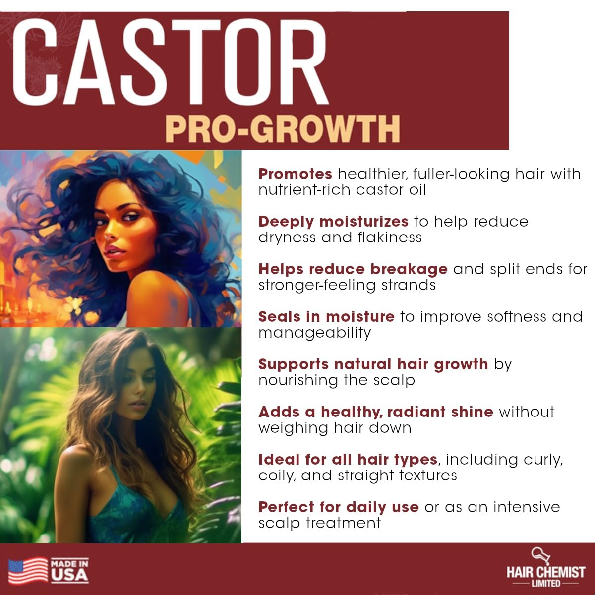 Hair Chemist Pro-Growth Natural Castor Hair Oil, 12 oz - Strengthening & Growth Stimulator Avelisse