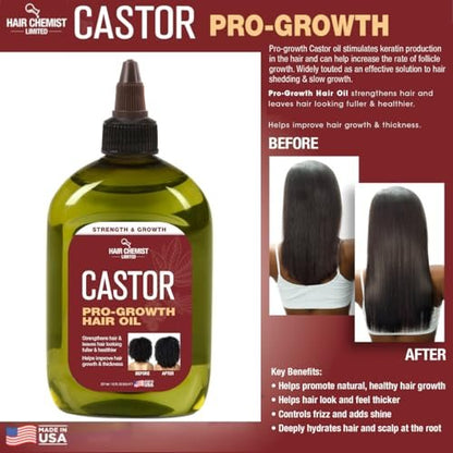 Hair Chemist Pro-Growth Natural Castor Hair Oil, 12 oz - Strengthening & Growth Stimulator Avelisse