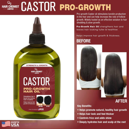 Hair Chemist Pro-Growth Natural Castor Hair Oil, 12 oz - Strengthening & Growth Stimulator Avelisse