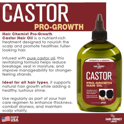 Hair Chemist Pro-Growth Natural Castor Hair Oil, 12 oz - Strengthening & Growth Stimulator Avelisse