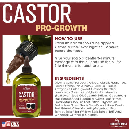 Hair Chemist Pro-Growth Natural Castor Hair Oil, 12 oz - Strengthening & Growth Stimulator Avelisse