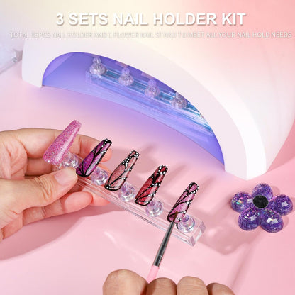 Fandamei 3-Pack Nail Stand for Press On Nails – Acrylic Nail Art Stand with Double-Sided Tape for Painting, Practice, and Display